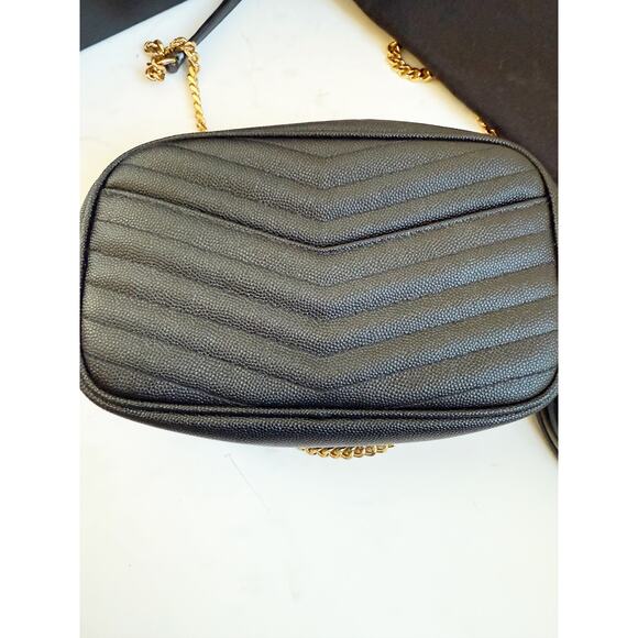 Saint Laurent Grain De Poudre Matelasse Monogram Mini Lou Camera Bag Black - Picture 5 of 12